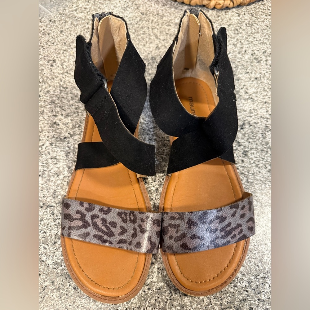 Maurices Black and Leopard Print Sandals